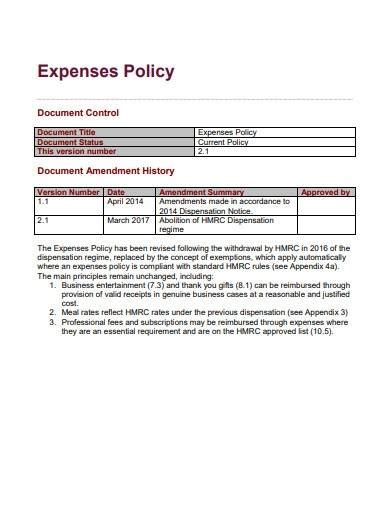 charity expenses policy